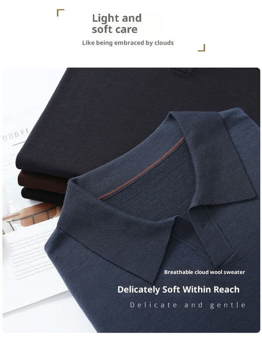 Suéter Polo de Lana Pura Fina Cuello Solapa para Hombre - Image 27