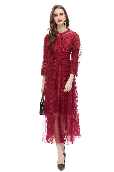 Falda Larga Elegante con Malla Bordada Transparente - Image 12