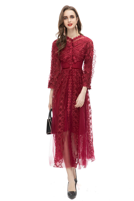 Falda Larga Elegante con Malla Bordada Transparente - Image 12