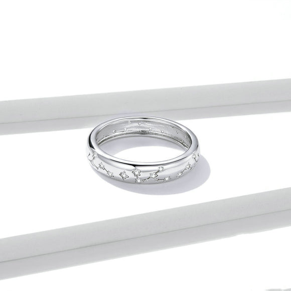 Anillo de Plata 925 Estrella y Luna Brillante Platinado