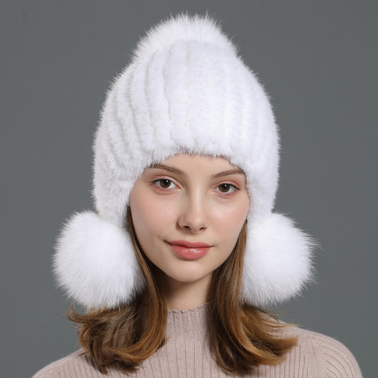 Gorro Coreano con Pompón de Piel de Zorro para Mujer - Image 11