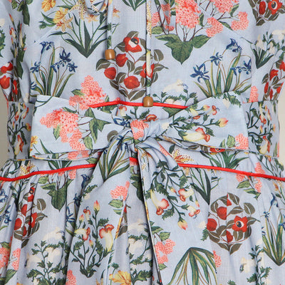 Vestido Azul Mori con Mangas Abullonadas, Cintura Alta y Estampado - Image 14