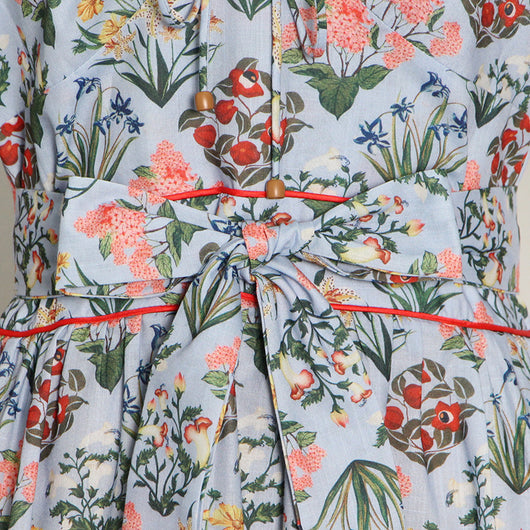 Vestido Azul Mori con Mangas Abullonadas, Cintura Alta y Estampado - Image 14