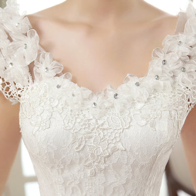 Vestido de Novia Primavera Coreano con Encaje Floral y Hombros Descubiertos - Image 2