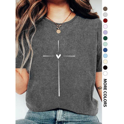 Playera Gráfica Cuello Redondo con Estampado de Corazones Cruzados para Mujer - Image 3