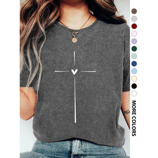 Playera Gráfica Cuello Redondo con Estampado de Corazones Cruzados para Mujer - Image 3