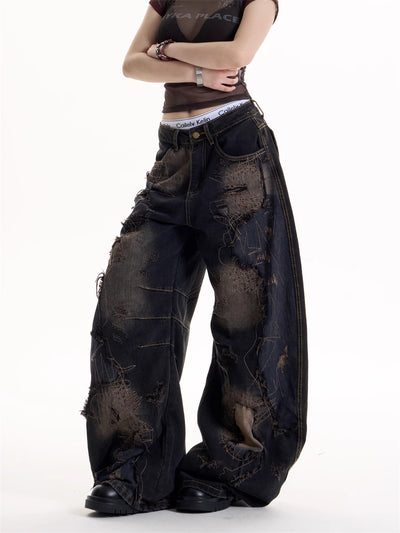 Jeans Rotos Tie-Dye Negro Estilo Retro Hot Girl - Image 5