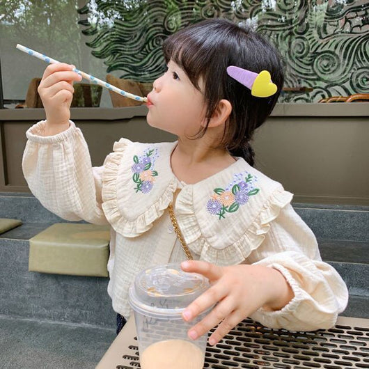 Blusa Infantil Coreana Blanca con Bordados Elegantes - Image 5