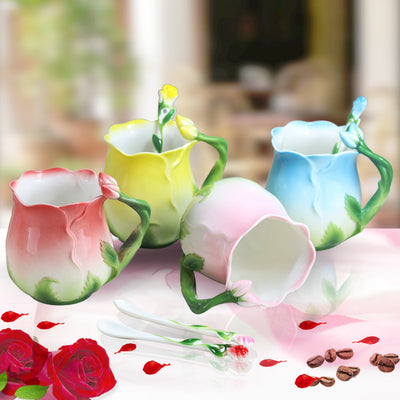 Taza de Cerámica Floral para Café y Té con Diseño Rosa - Image 4