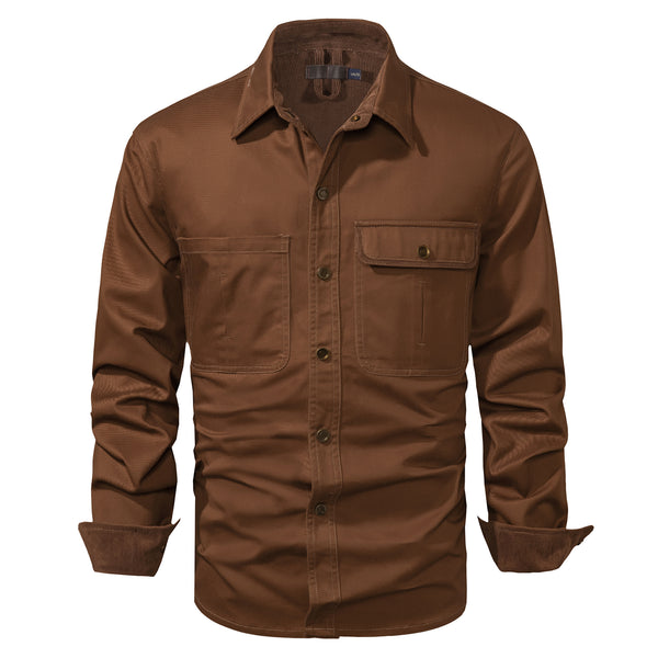 Camisa Polo de Manga Larga Algodón Lavado Tallas Grandes Hombre Color Sólido