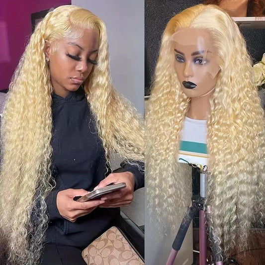 Peluca Rizada Frontal de Encaje con Volumen Abundante - Fibra Sintética Premium