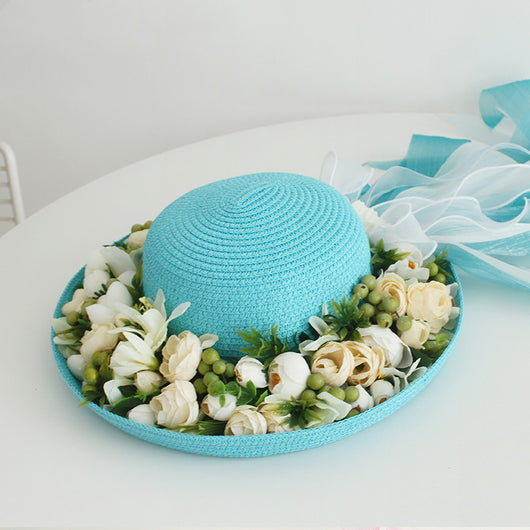 Sombrero de Paja Artesanal con Ala Ancha y Flores para Mujer - Image 14