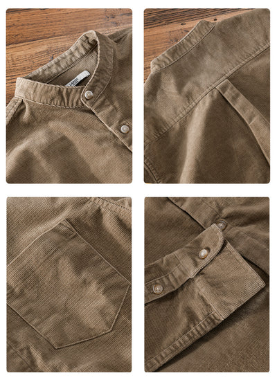 Camisa Retro de Pana para Hombre con Cuello Mao de Manga Larga - Image 17