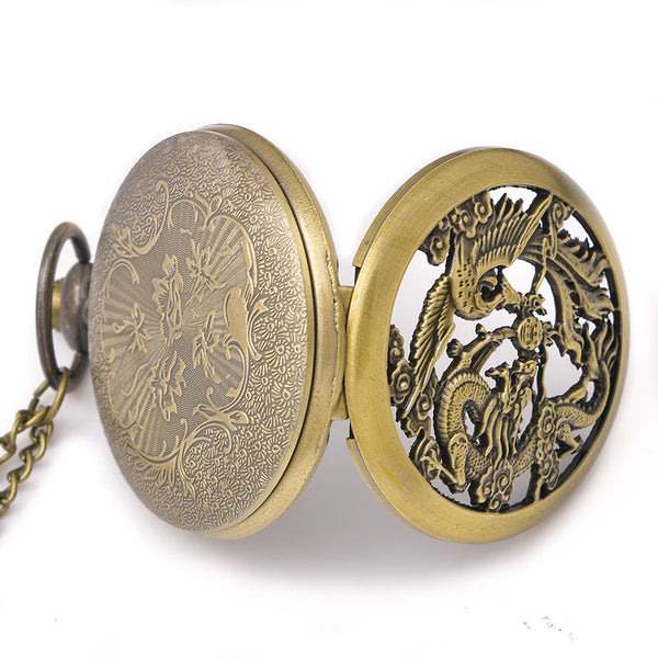 Reloj de Bolsillo Dragón y Fénix - Diseño Calado Tradicional