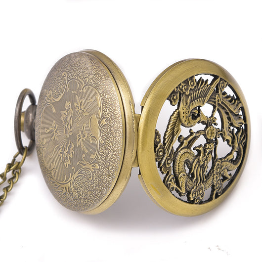 Reloj de Bolsillo Dragón y Fénix - Diseño Calado Tradicional - Image 2