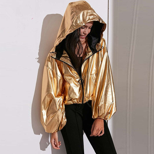 Chaqueta Hoodie con Mangas Farol Metalizadas - Estilo Europeo Minimalista