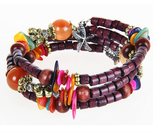 Pulsera de Madera Vintage con Cuentas Budistas y Detalles en Concha - Image 6