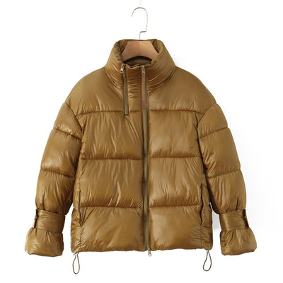 Abrigo Puffer Dorado con Cuello Alto y Doble Cierre para Mujer - Image 5