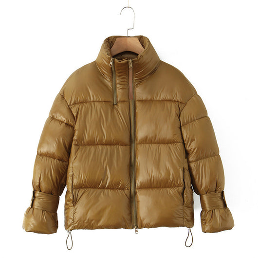 Abrigo Puffer Dorado con Cuello Alto y Doble Cierre para Mujer - Image 5