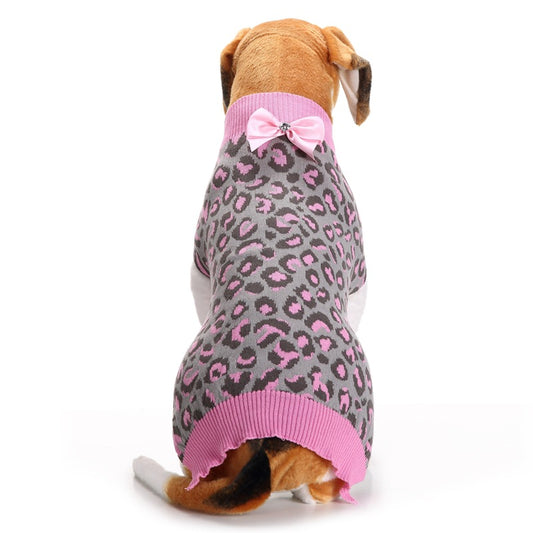 Suéter para Mascota Estampado Leopardo Rosa con Lazo