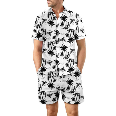 men's two-piece summer suit, suit, light blue, white, light green, casual, beach - Image 4
