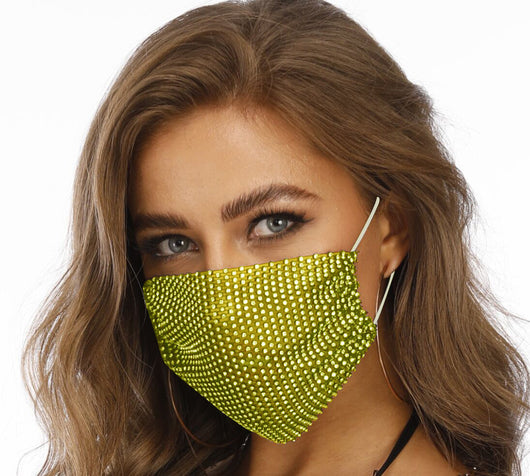 Black fishnet-shaped face mask with star pattern and clear rhinestones, worn by a woman with light brown hair. - Image 13