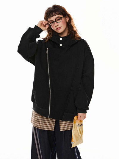 Sudadera Cardigan Irregular con Doble Cierre - Estilo Retro Casual para Mujer - Image 3