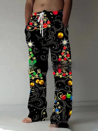 Pantalones Casuales Navideños con Estampado Santa Claus y Cintura Ajustable - Image 4