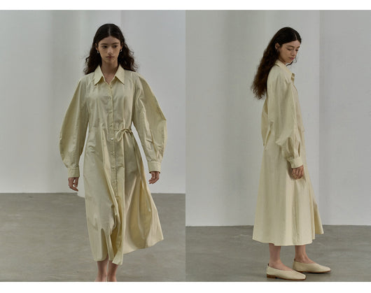 Vestido Camisero de Algodón con Mangas Curvas y Cintura Ajustada - Image 11