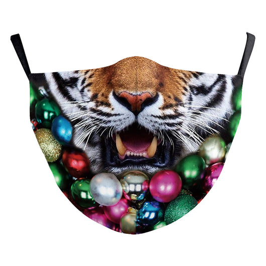Christmas dust mask with a digital print of red, purple, and gold bokeh lights and white snowflakes, featuring ear hooks. - Image 21