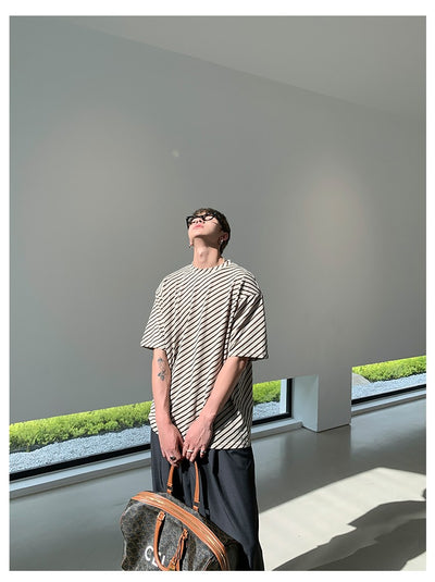 Camiseta Manga Corta a Rayas Diagonales con Hombreras Removibles - Image 18