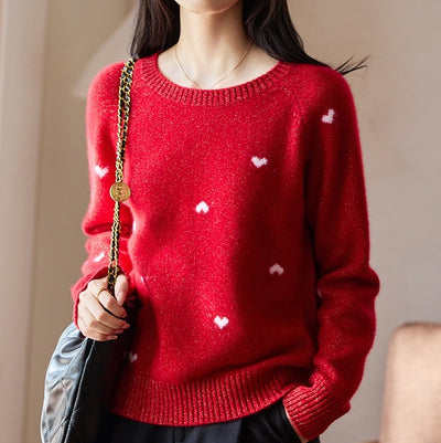 Suéter Rojo de Cuello Redondo para Mujer con Motivo de Corazón - Image 6