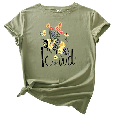 Camiseta Estampado Abejas y Flores Cuello Redondo Manga Corta - Image 18