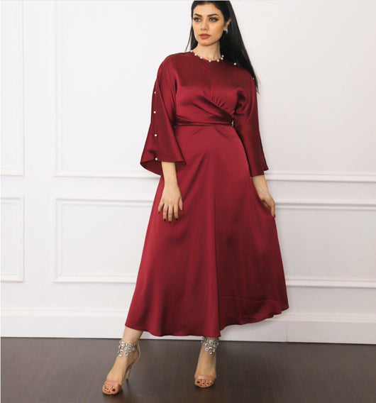 Vestido de Seda Satinada con Mangas Loto Inspiración Oriente Medio - Image 11