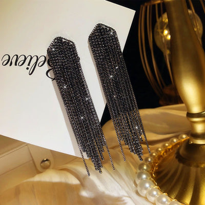 Aretes Largos de Espinela Negra con Borla en Plata - Image 10