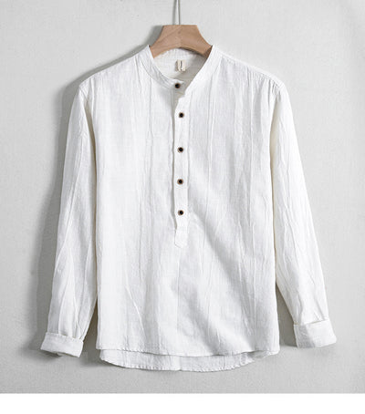 Camisa Holgada de Algodón y Lino Estilo Japonés para Hombre - Image 9
