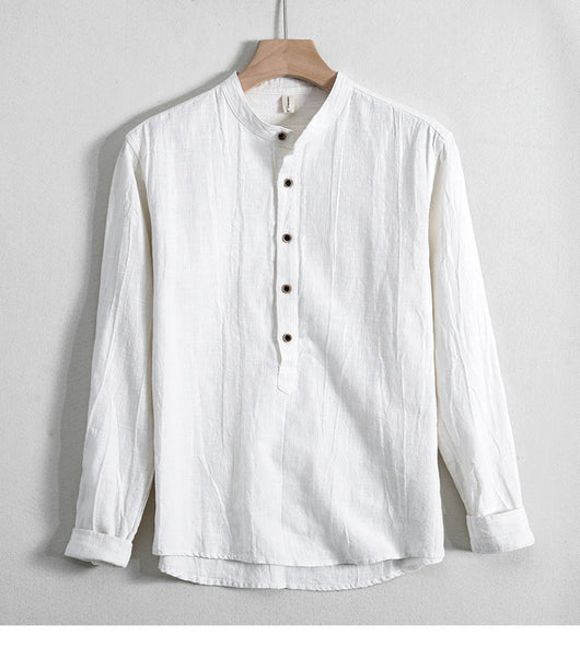 Camisa Holgada de Algodón y Lino Estilo Japonés para Hombre - Image 9