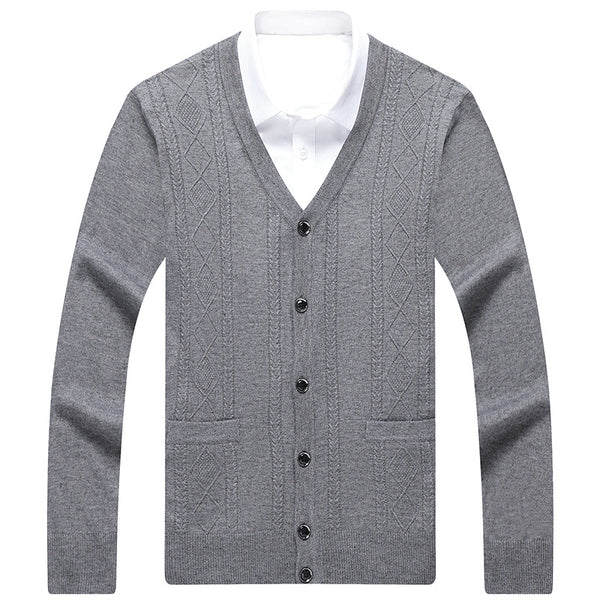 Cardigan de Lana Merino con Cuello V - Suéter Tejido Clásico para Hombre