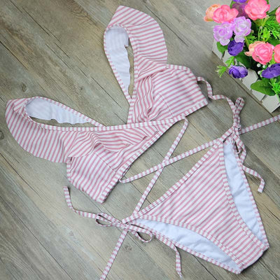 Traje de Baño Retro a Rayas con Diseño Bandage Sexy - Image 4