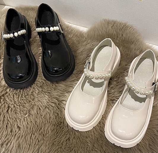 Zapatos Mary Jane Retro Británicos de Cuero para Mujer con Suela Gruesa Estilo Soft Girl