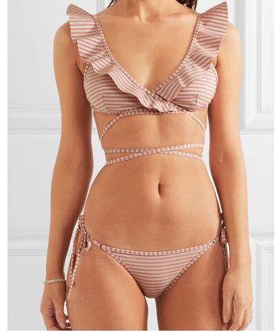 Traje de Baño Retro a Rayas con Diseño Bandage Sexy - Image 3