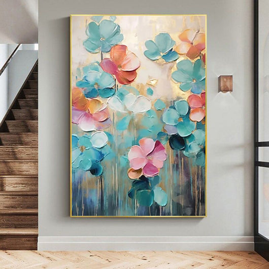Cuadro de Flores Pintado a Mano - Arte en Lienzo para Sala de Estar - Image 4