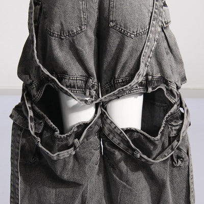 Pantalón Cargo Denim con Diseño de Cinta Decorativa y Bolsillos Múltiples - Image 10