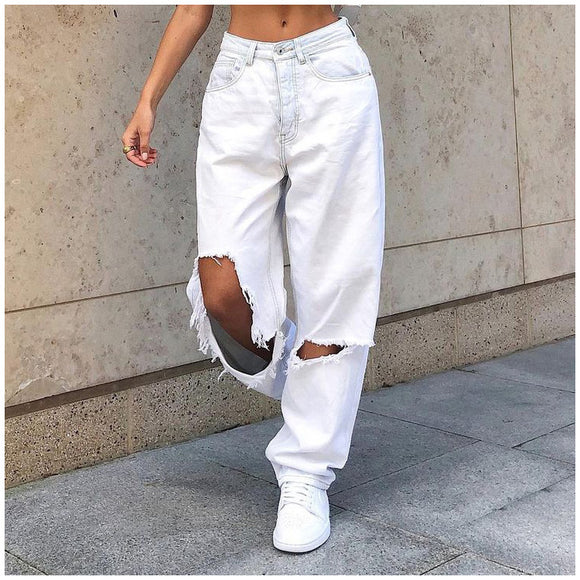 Jeans Blancos Rotos para Mujer Estilo Europeo