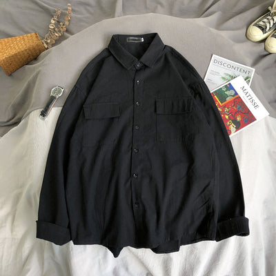 Camisa Manga Larga Suelta Hombre - Colores Sólidos Versátil - Image 12