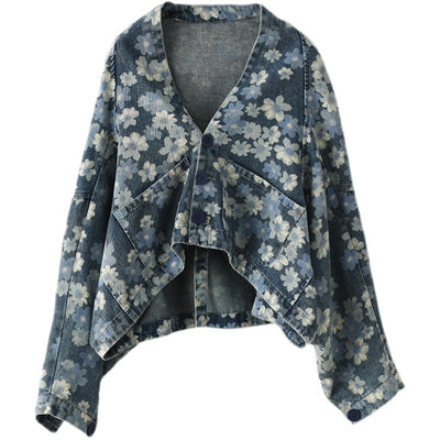 Chaqueta Denim Estampada Mujer Manga Murciélago Suelta - Image 7