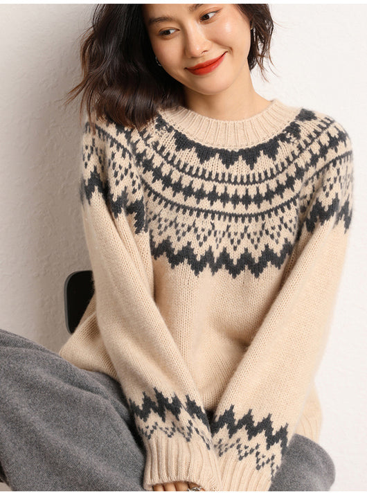 Suéter Jacquard Bicolor Holgado y Cómodo para Mujer - Image 8