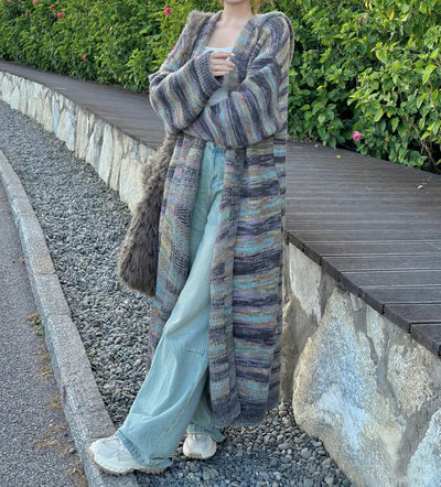 Cardigan Largo Tejido a Rayas con Capucha - Estilo Desenfadado - Image 11