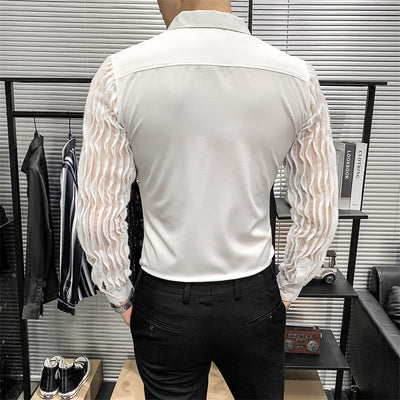 Blusa Slim Coreana con Encaje Calado y Costuras Decorativas - Image 5