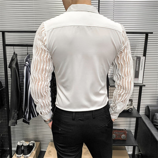 Blusa Slim Coreana con Encaje Calado y Costuras Decorativas - Image 5